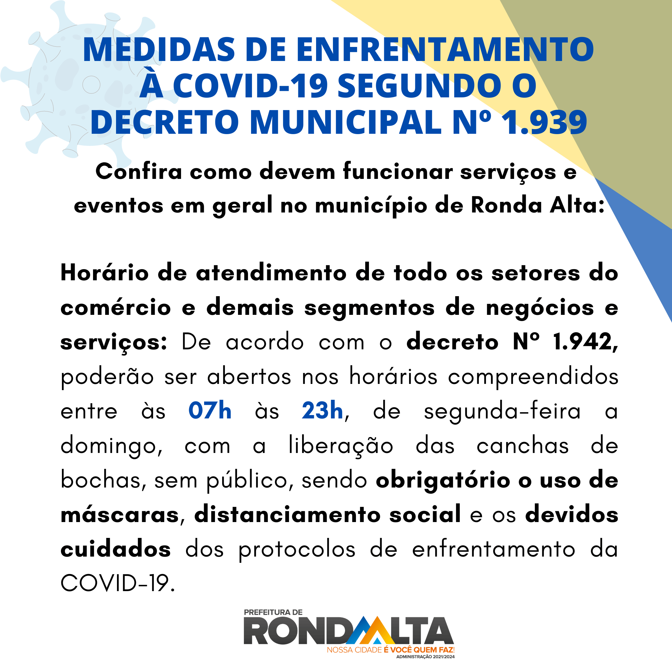 Decreto Municipal N° 1.939 continua valendo em Ronda Alta